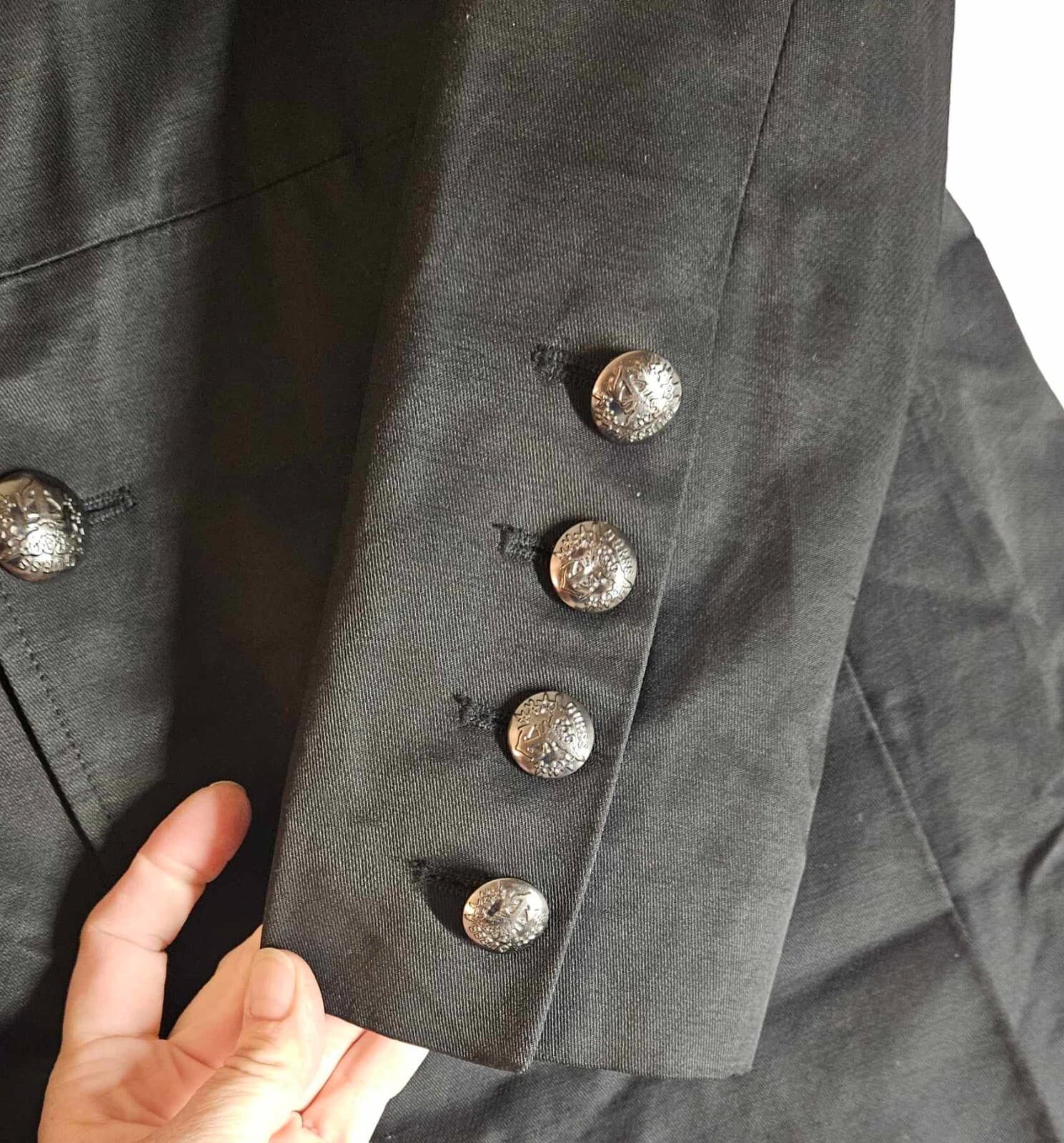 Guess Women's Small Long Black Double Breasted Canvas Pea Coat - Thumbnail 4