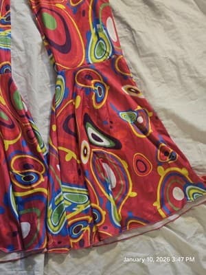 Women's 2 Piece Outfit Multi Color Medium Crop Tie Top Flare Legs Beach Wear - Thumbnail 2