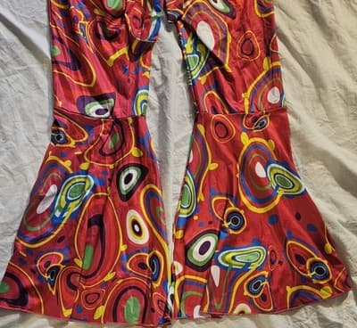 Women's 2 Piece Outfit Multi Color Medium Crop Tie Top Flare Legs Beach Wear - Thumbnail 10