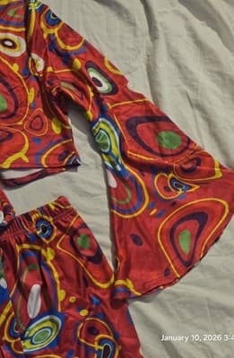 Women's 2 Piece Outfit Multi Color Medium Crop Tie Top Flare Legs Beach Wear - Thumbnail 12