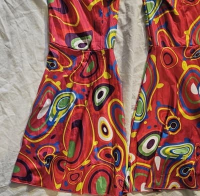 Women's 2 Piece Outfit Multi Color Medium Crop Tie Top Flare Legs Beach Wear - Thumbnail 11
