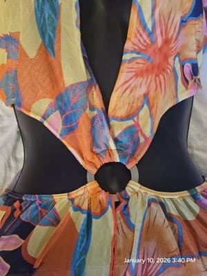 Women's Dress Floral Summer Mesh Sheer Beach Cover-up Fits Small - Thumbnail 4