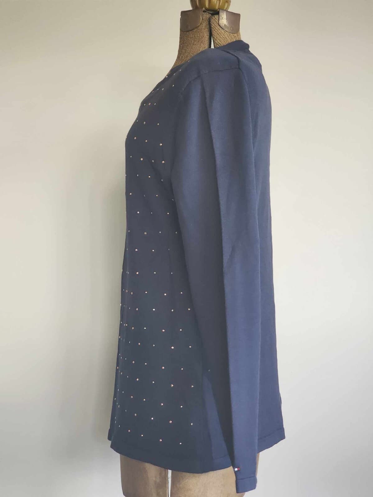 Tommy Hilfiger Women's V Neck Sweaters Pullover Navy Blue with Golden Dot Sz L/G - Thumbnail 4