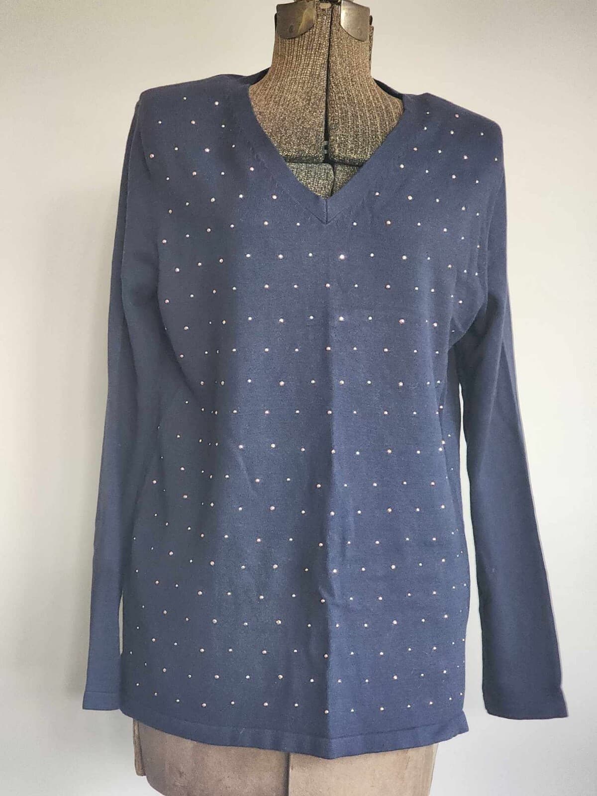Tommy Hilfiger Women's V Neck Sweaters Pullover Navy Blue with Golden Dot Sz L/G - Thumbnail 5