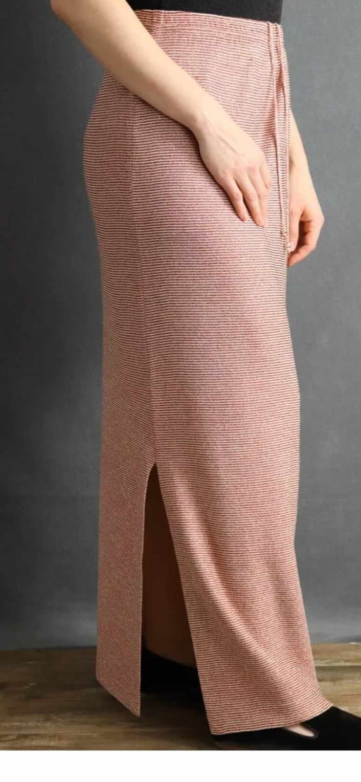 St. John Sport Women's Pencil Maxi Skirt Slit Red Gold Medium Long NWT - Thumbnail 2