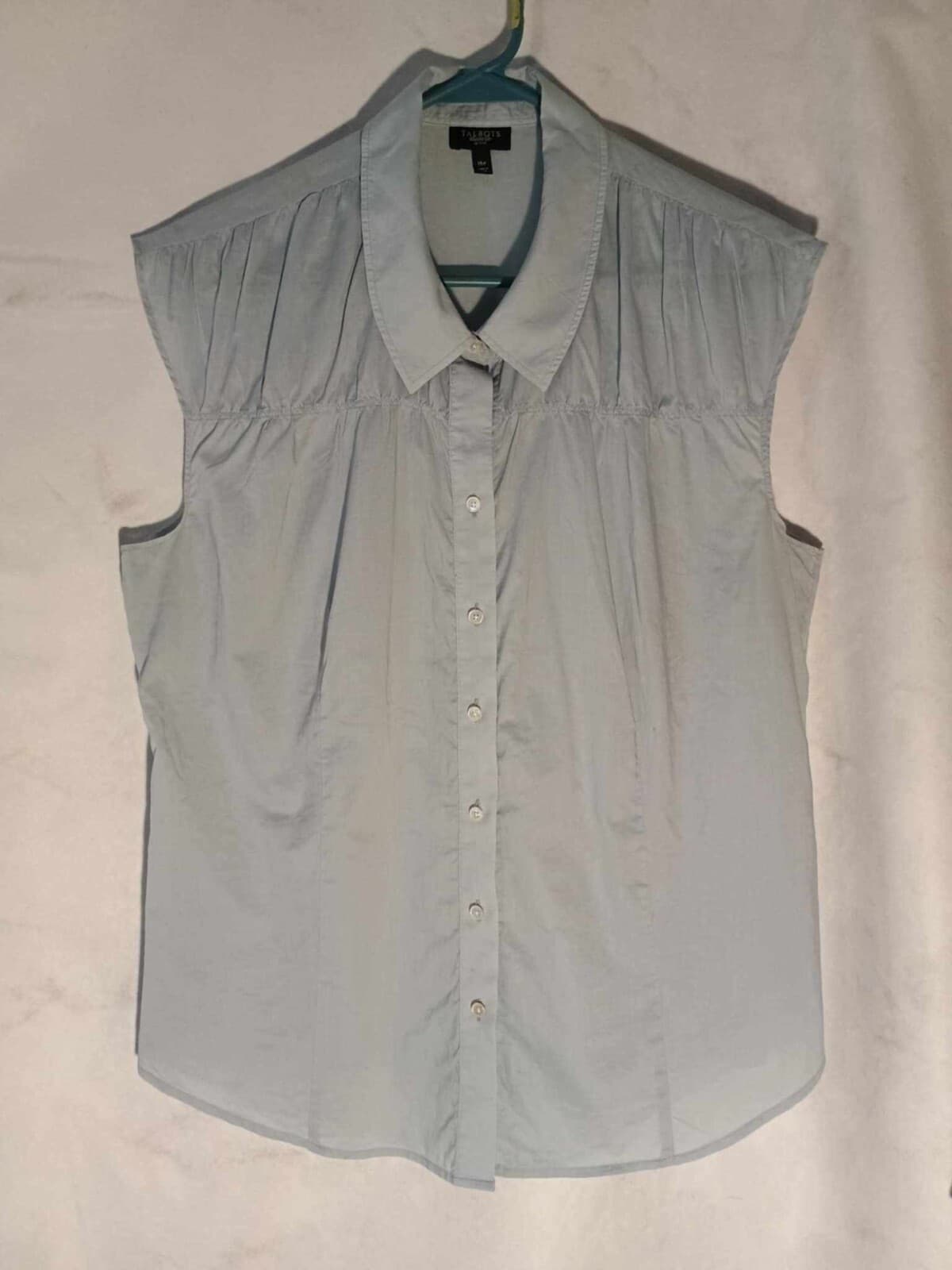 Talbots Petites Tank Top Women’s Light Blue Sleeveless Button Up Blouse 16P