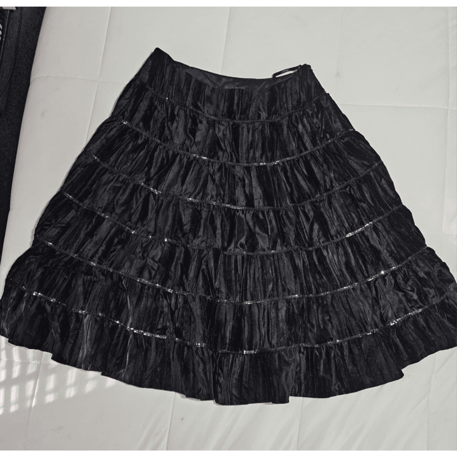 DUSK COLLECTION Women's Black layered Skirt Size 12 Tiered Retro Sequence Ruffle