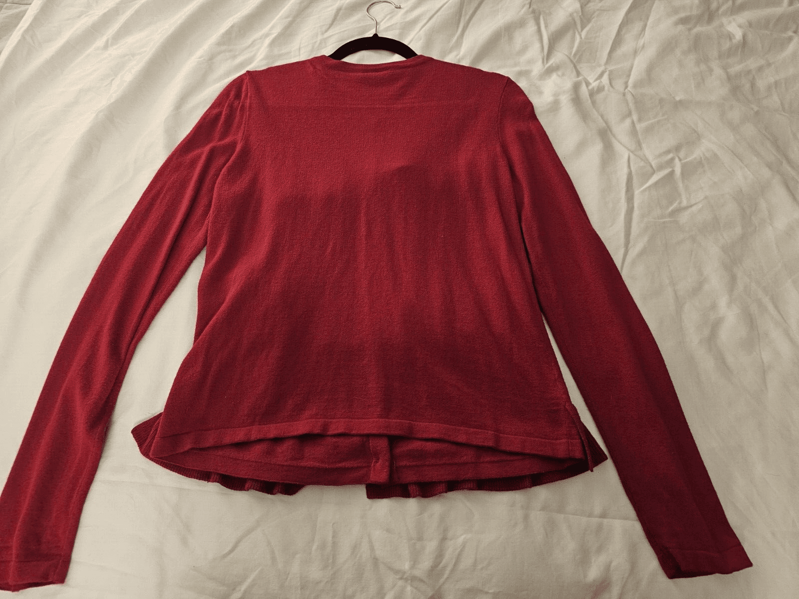 Ann Taylor Women's Button Knit Sweater Ruffle Long Sleeve Medium Red - Thumbnail 2