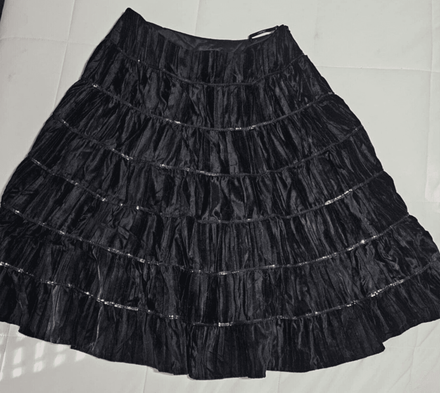 DUSK COLLECTION Women's Black layered Skirt Size 12 Tiered Retro Sequence Ruffle - Thumbnail 2