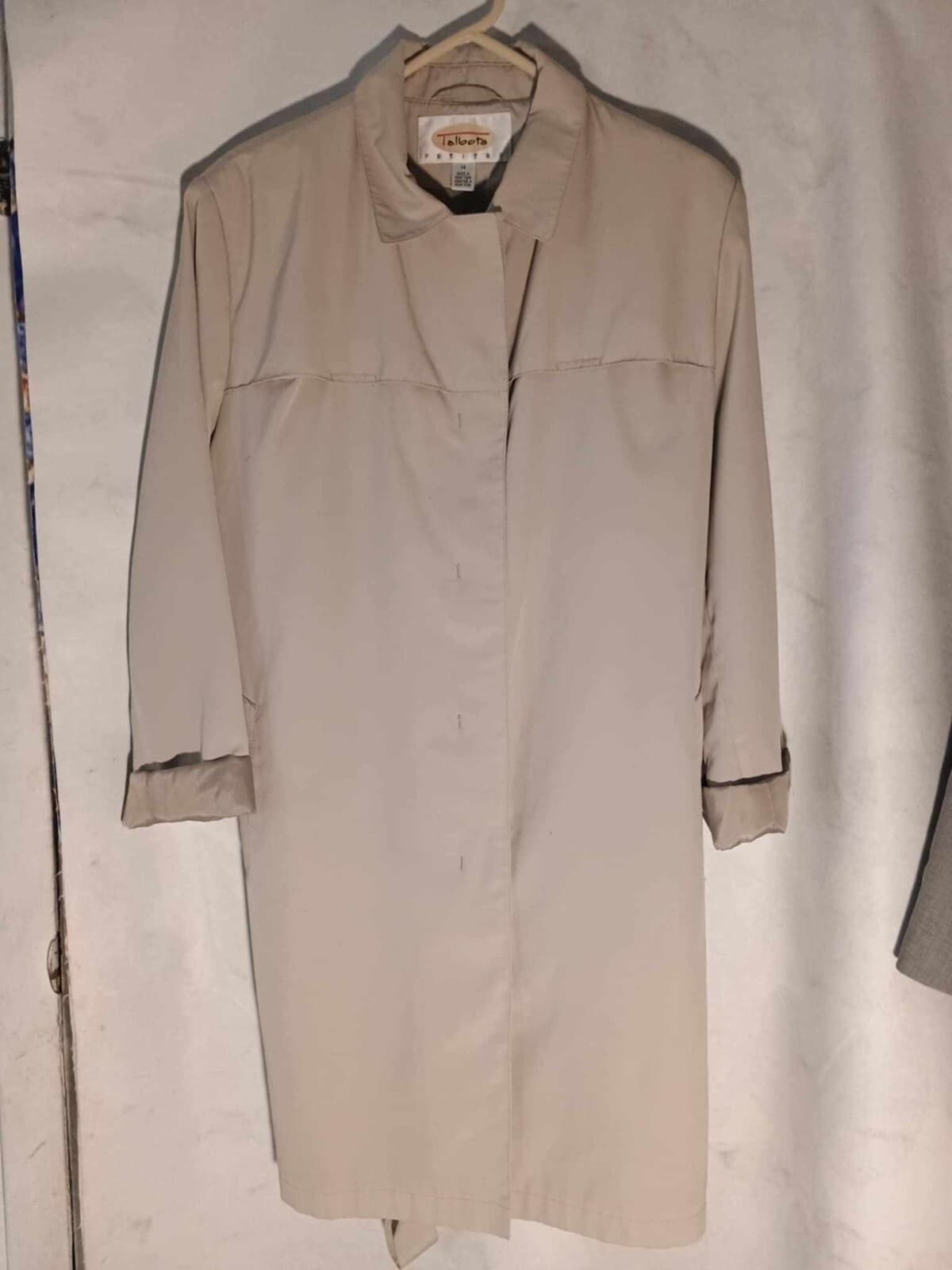 Talbots Petite Beige Lined Utility Lightweight Jacket size 14 Coat Belted