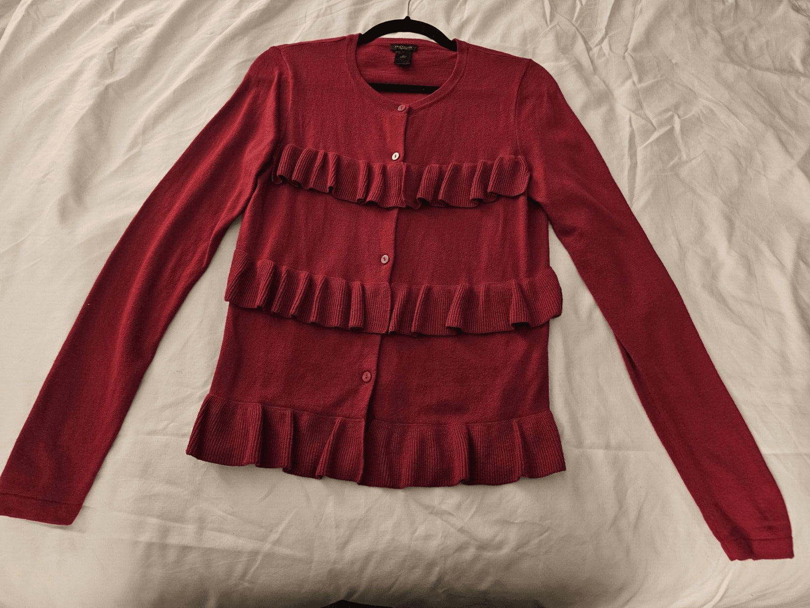 Ann Taylor Women's Button Knit Sweater Ruffle Long Sleeve Medium Red