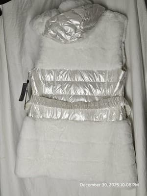 Belle Fare Premium Faux Fur Collection Vest Large White Fuzzy Warm Jacket Coat - Thumbnail 8