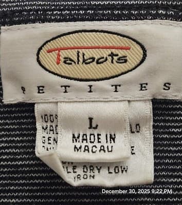 Talbots Petites Women's Large Long Sleeve Black Stripe Round Neck Shirt - Thumbnail 8