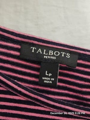 Talbots Petite Women's Long Sleeve Large T-Shirt Blouse Burgandy Black stripe - Thumbnail 3