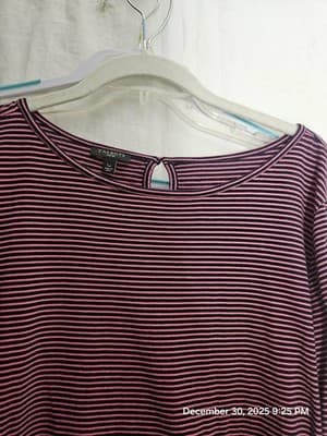Talbots Petite Women's Long Sleeve Large T-Shirt Blouse Burgandy Black stripe - Thumbnail 5