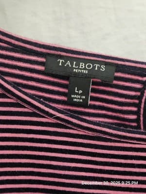 Talbots Petite Women's Long Sleeve Large T-Shirt Blouse Burgandy Black stripe - Thumbnail 4
