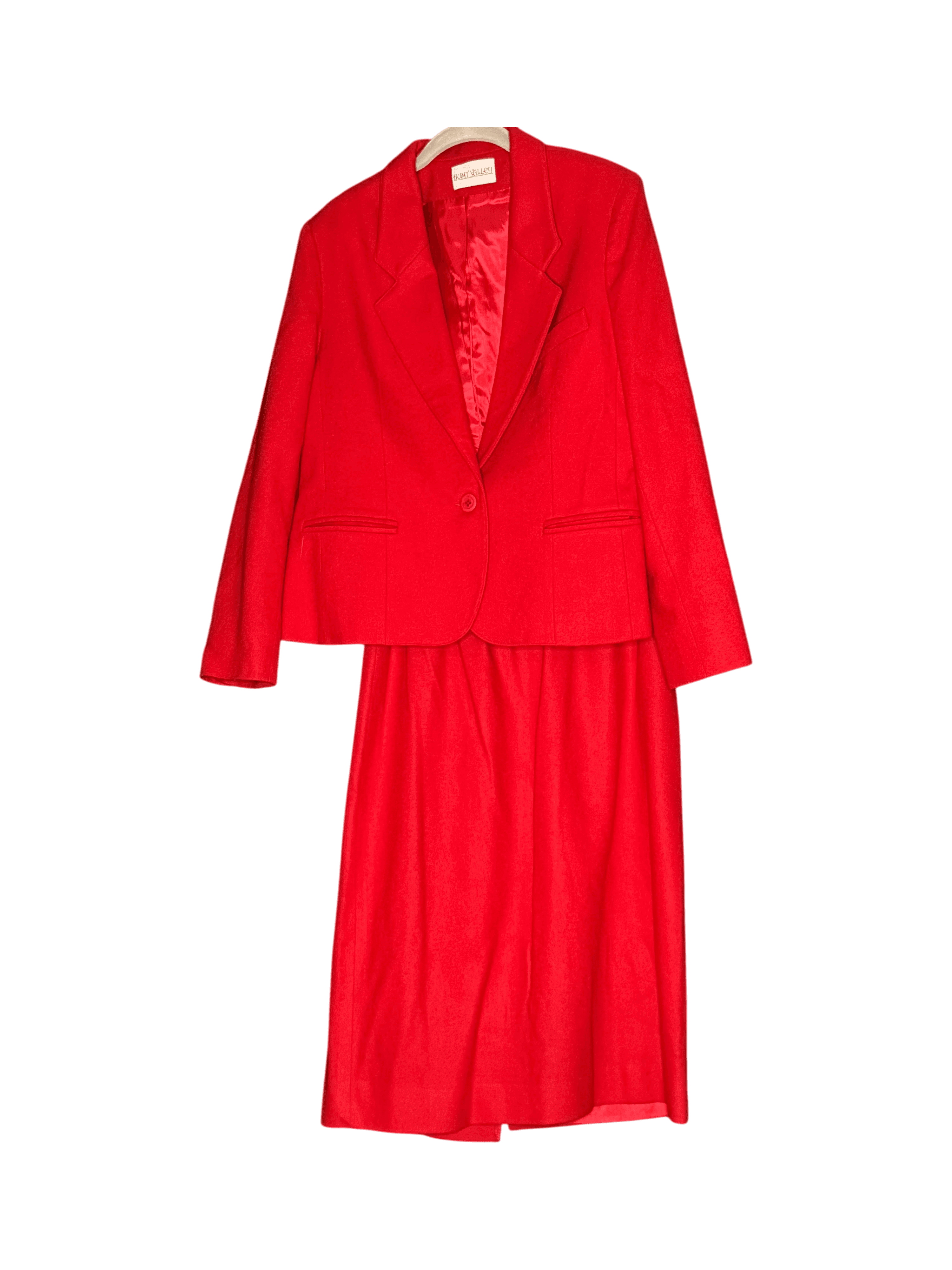Hunt Valley Wool Brilliant Red Blazer and Skirt Set (Size 14) - Thumbnail 2