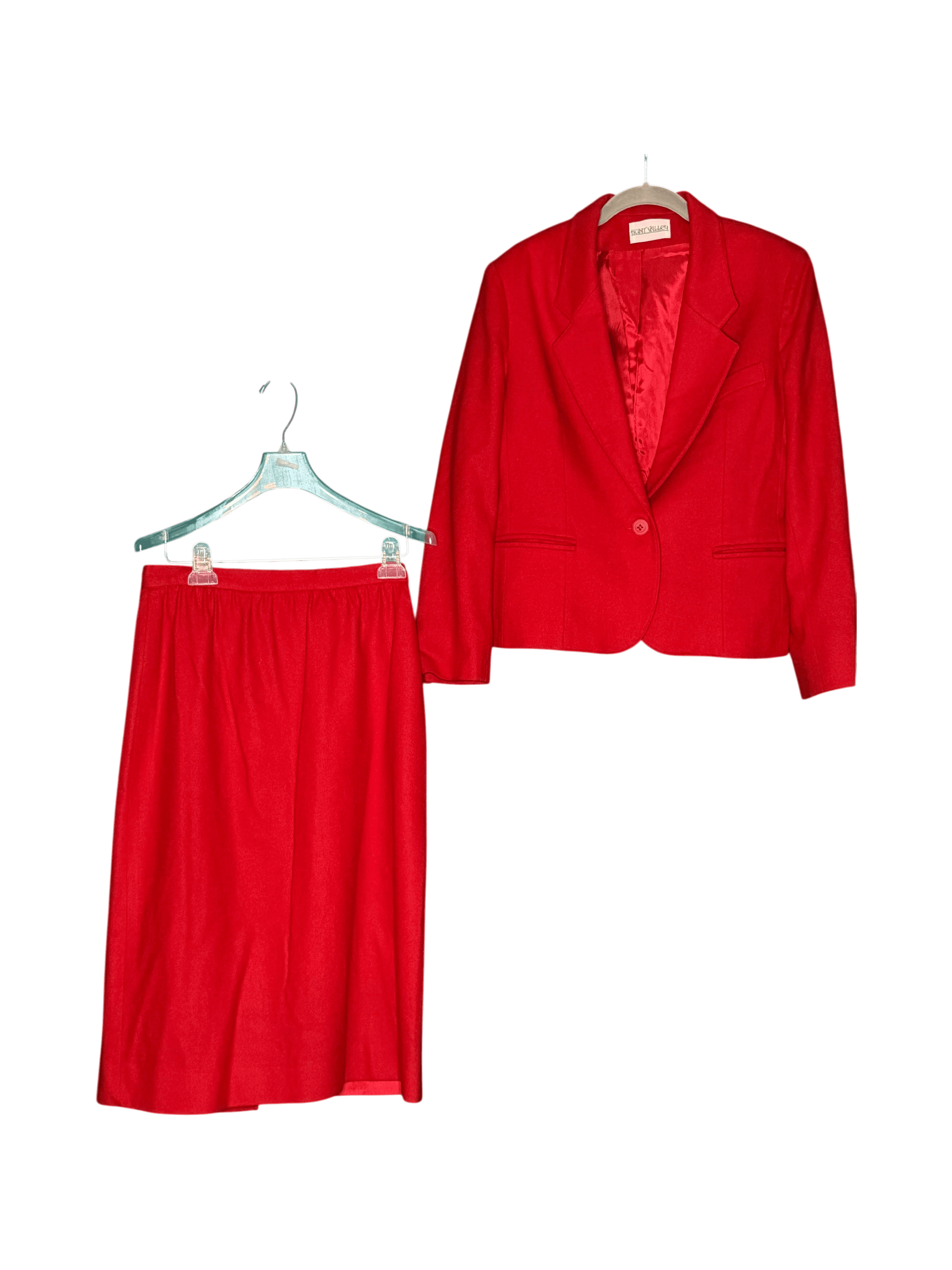 Hunt Valley Wool Brilliant Red Blazer and Skirt Set (Size 14)