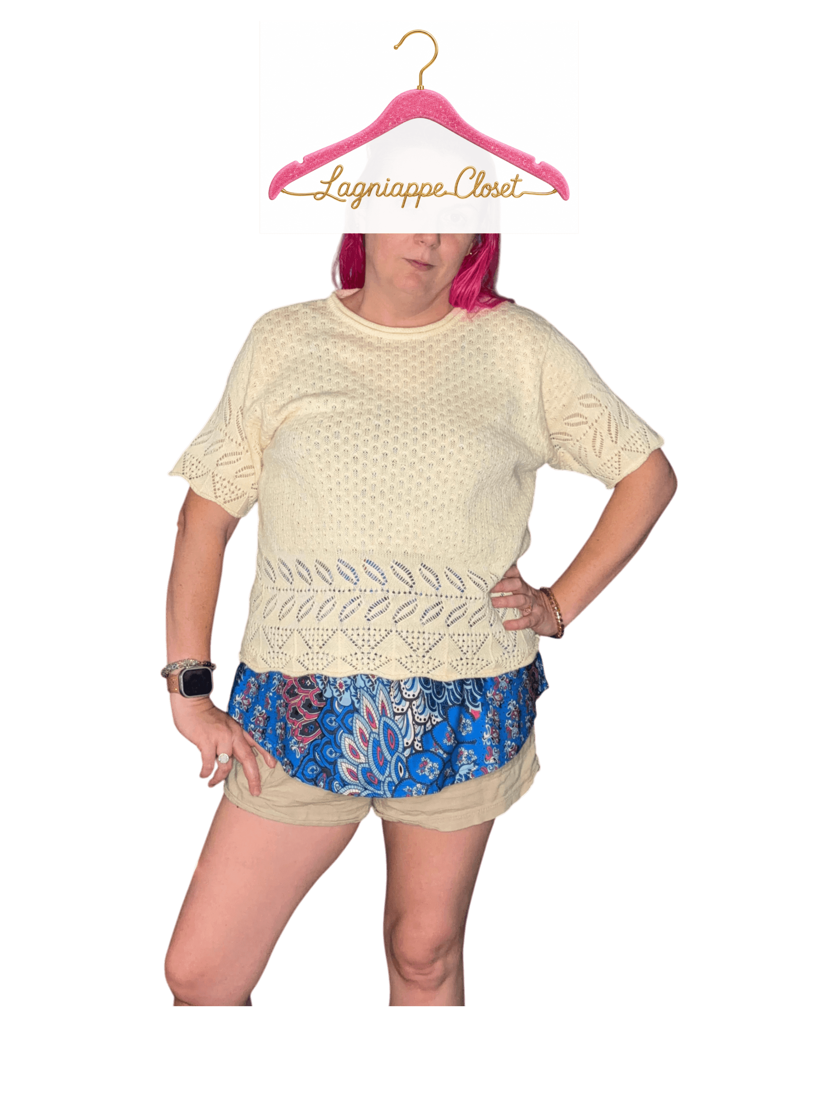 VINTAGE Two Twenty Cottagecore Knitted Cream Top - Thumbnail 6