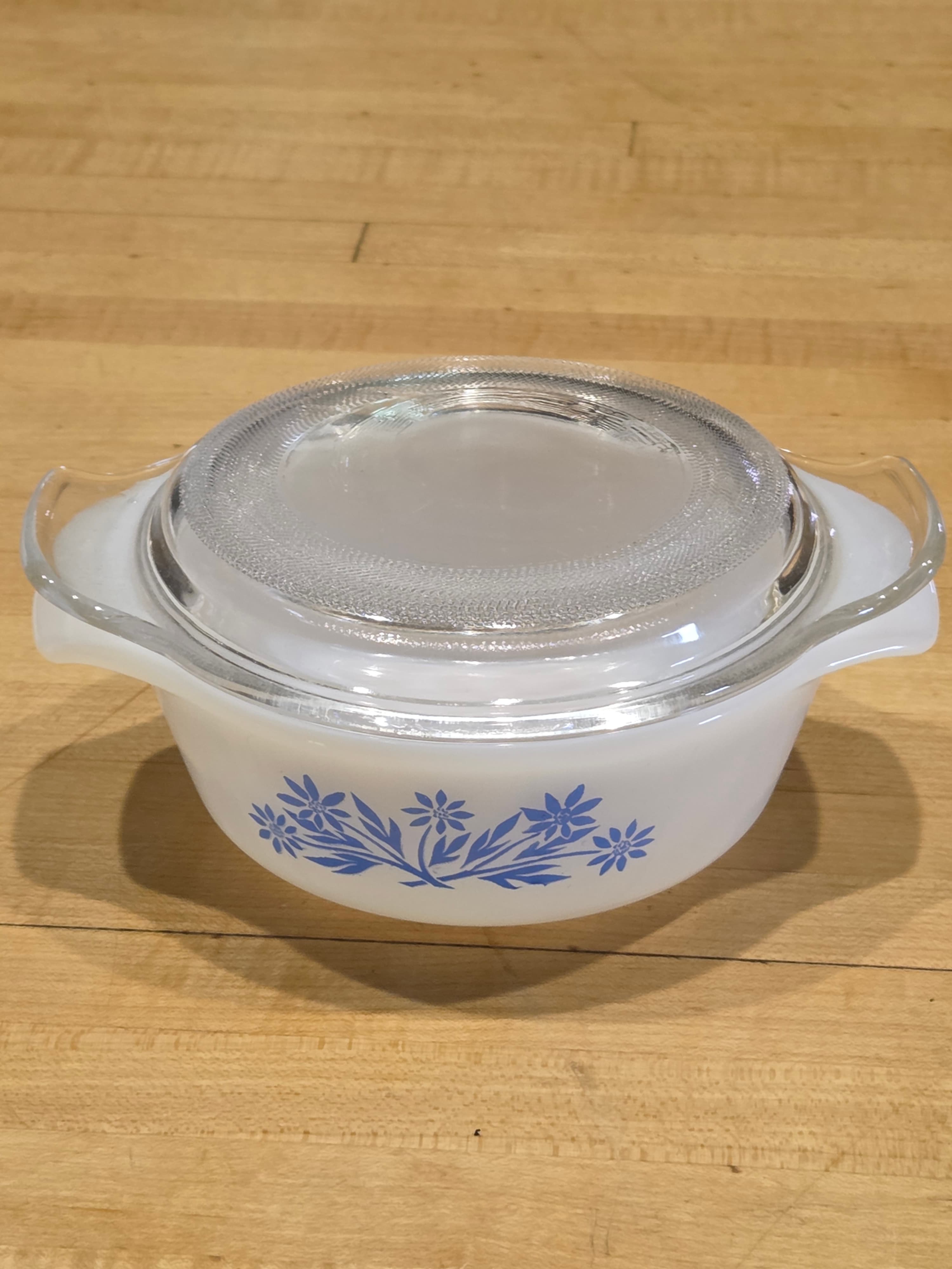 Vintage Fire King Blue Cornflower Milk Glass Lidded Casserole Dish 1 Pint 472