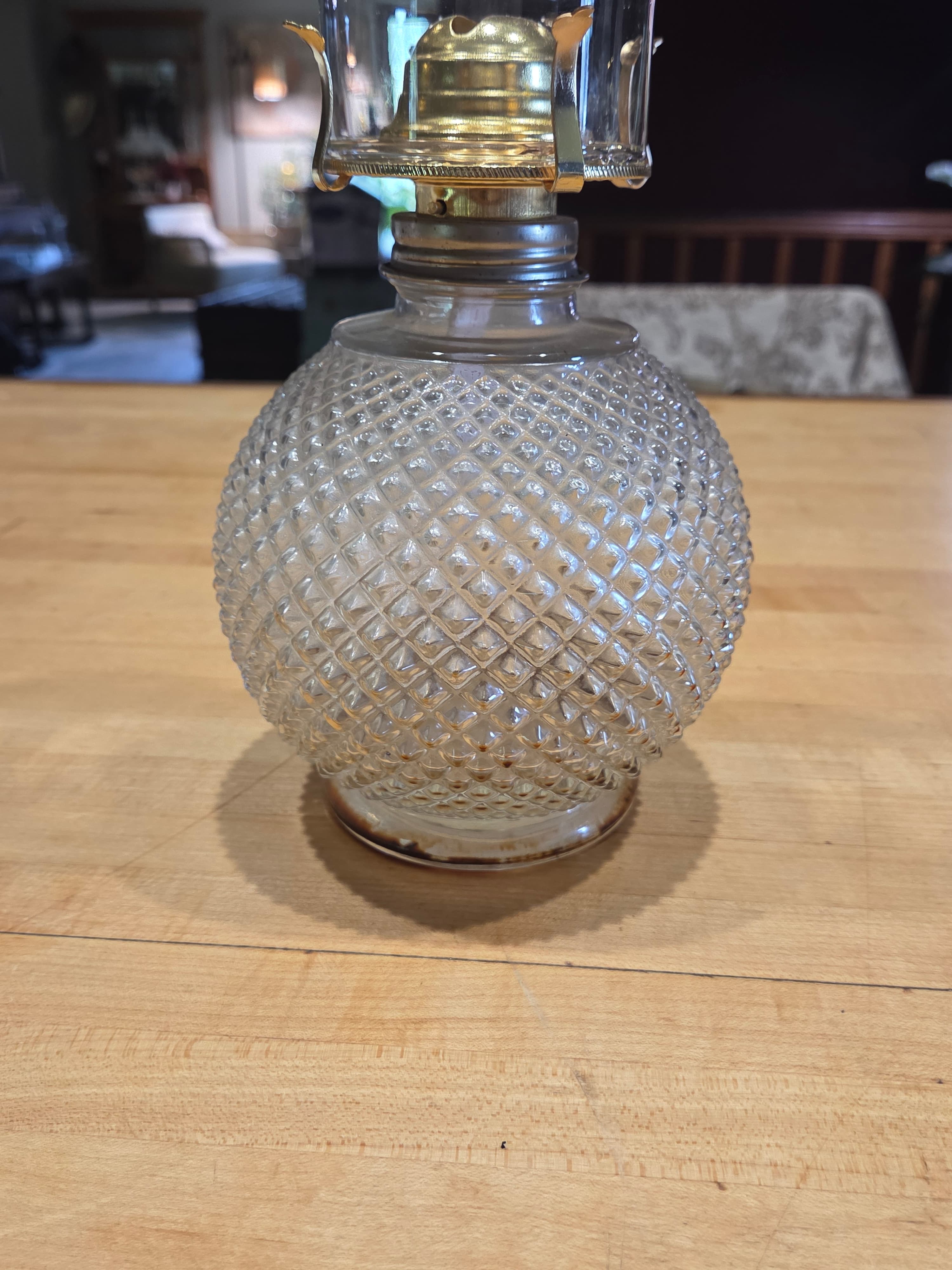 Vintage Lamplight Farms Diamond Point Clear Glass Kerosene Hurricane Oil Lamp - Thumbnail 2