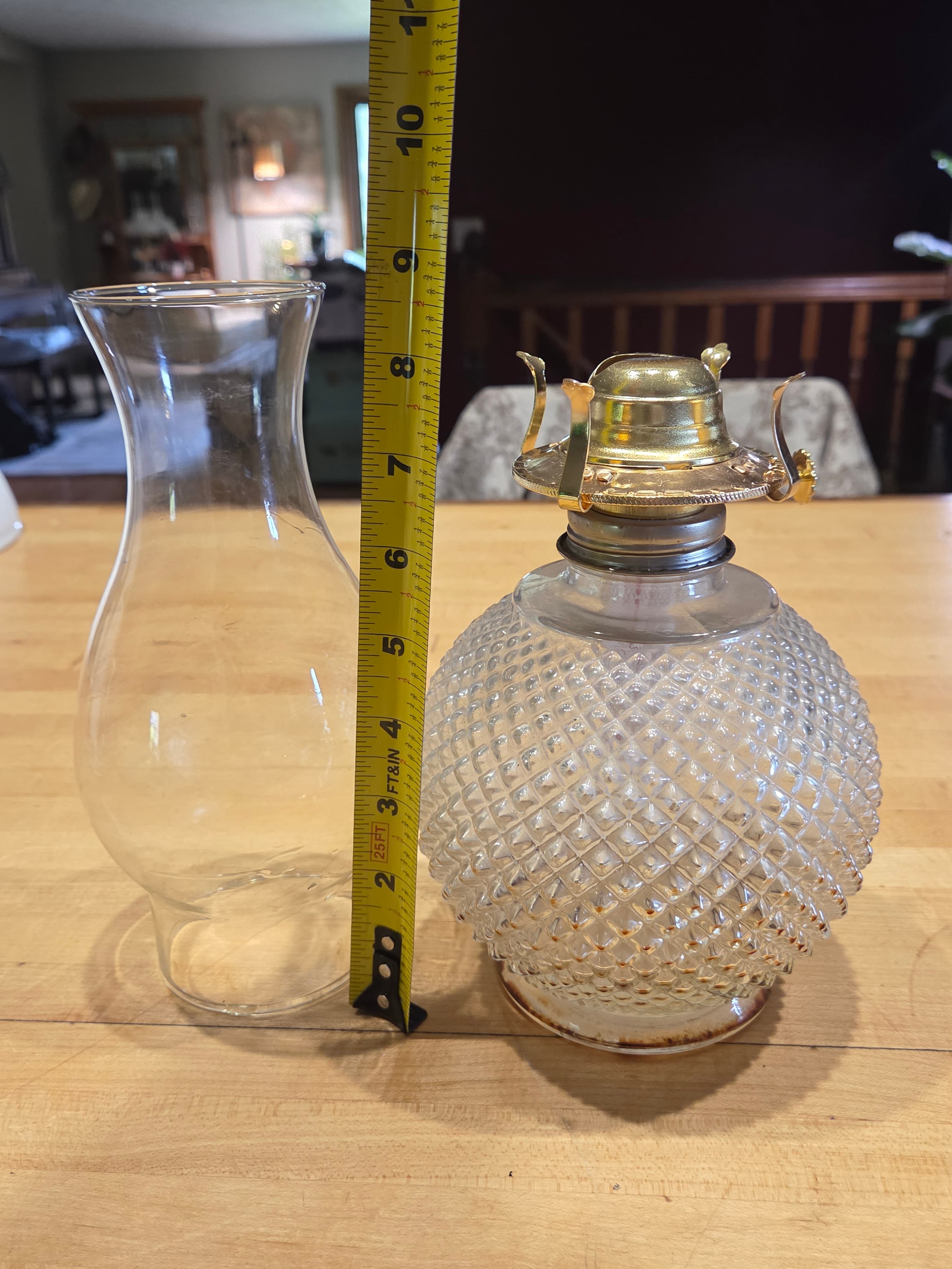 Vintage Lamplight Farms Diamond Point Clear Glass Kerosene Hurricane Oil Lamp - Thumbnail 5