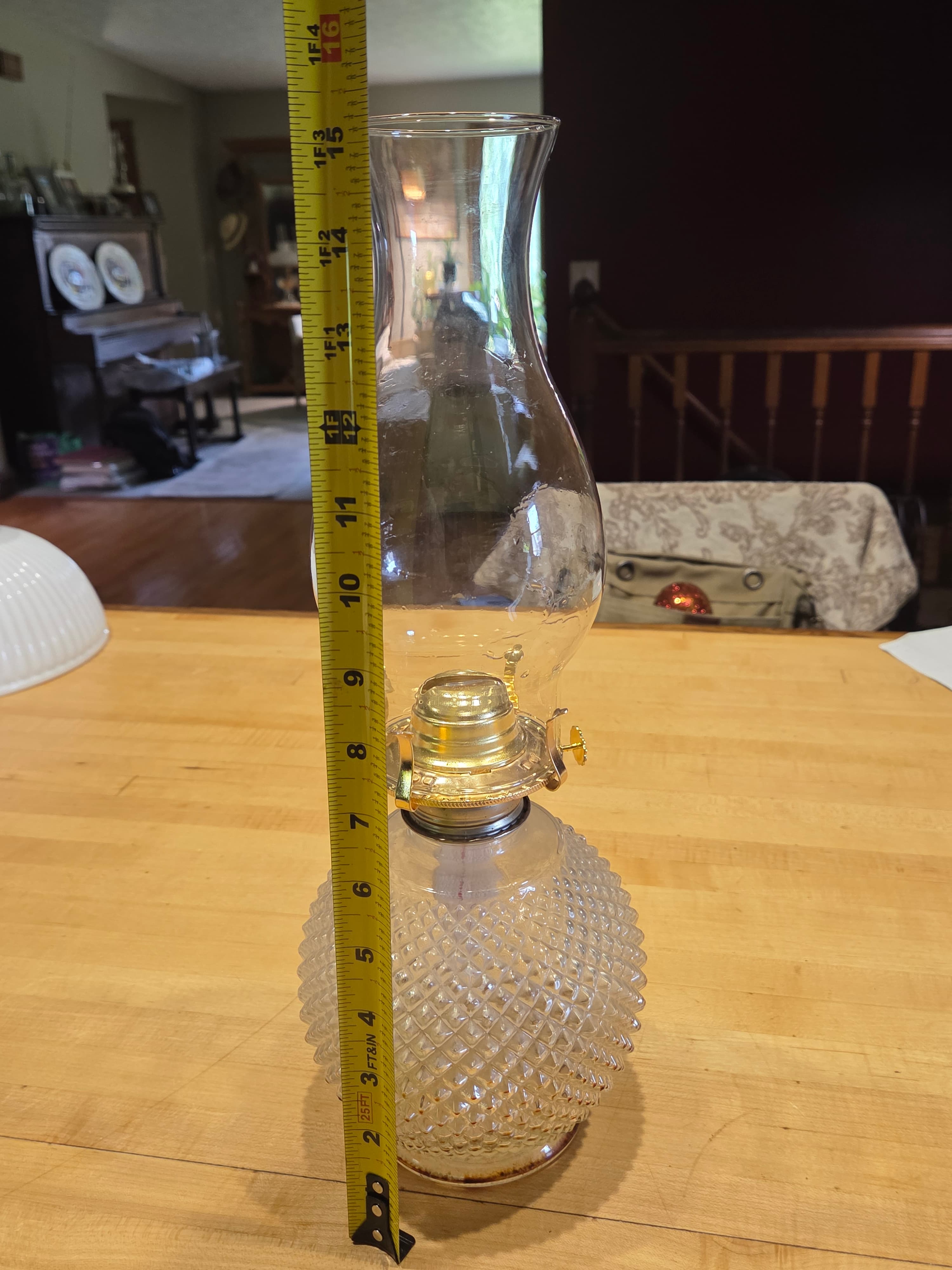 Vintage Lamplight Farms Diamond Point Clear Glass Kerosene Hurricane Oil Lamp - Thumbnail 4