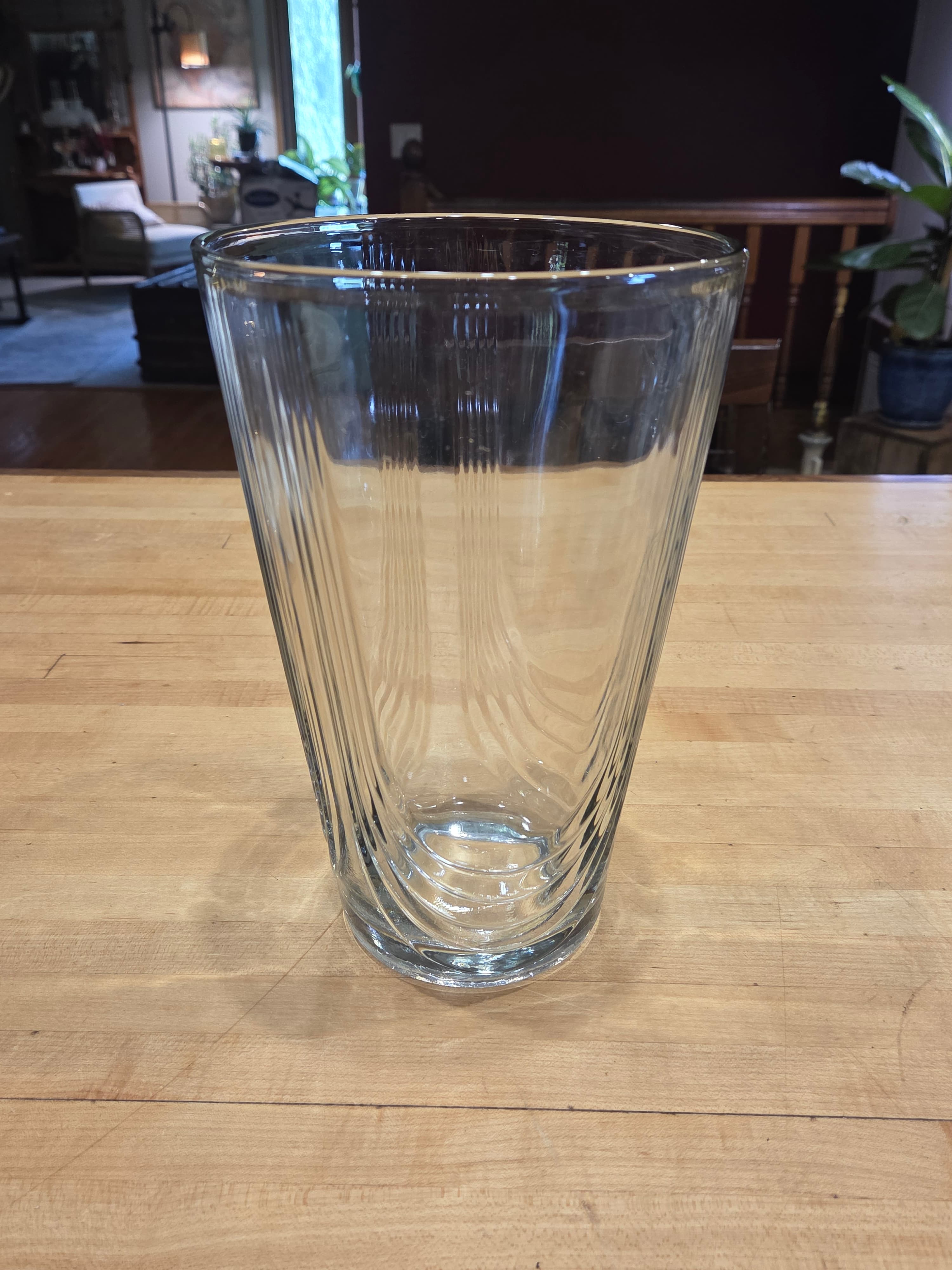 Vintage Clear Glass Tapered Trumpet Vase Fluted Art Deco Ribbed Panel 10 Inch