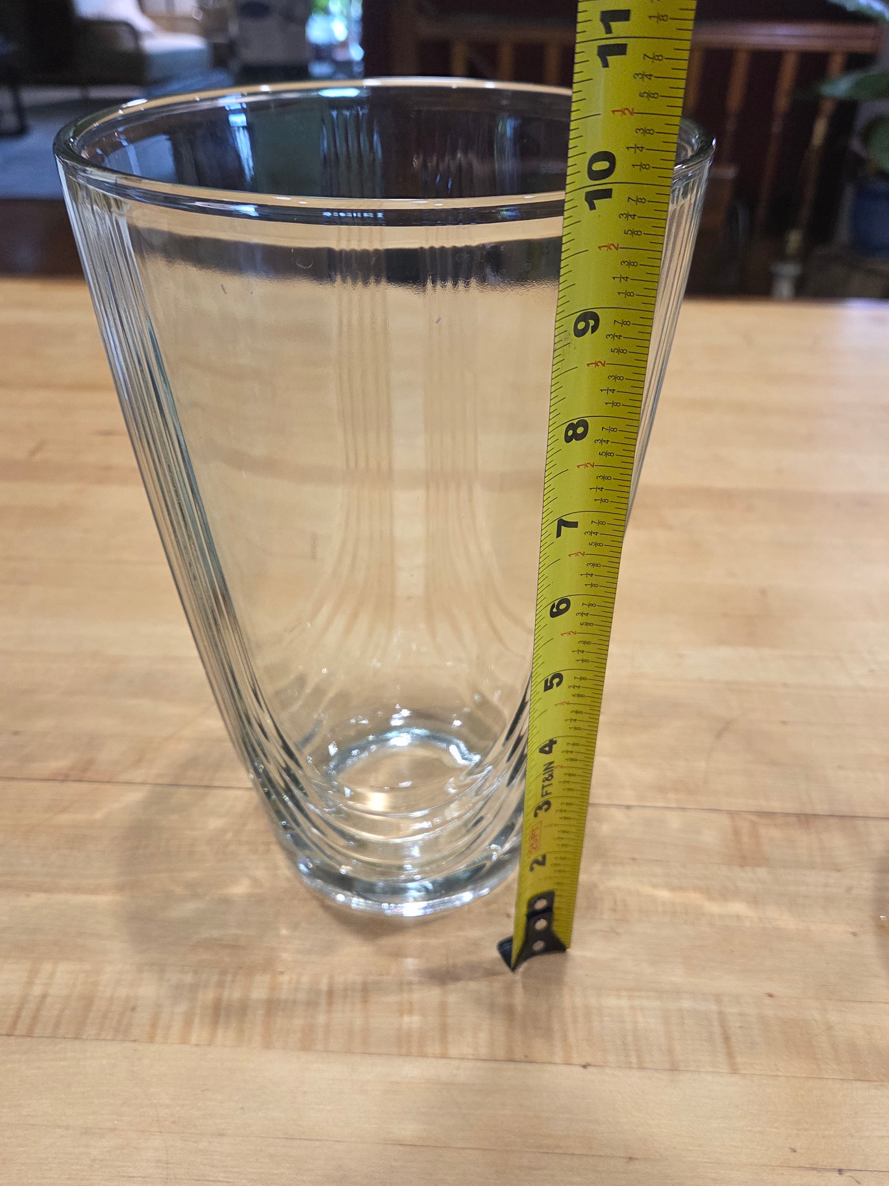 Vintage Clear Glass Tapered Trumpet Vase Fluted Art Deco Ribbed Panel 10 Inch - Thumbnail 4