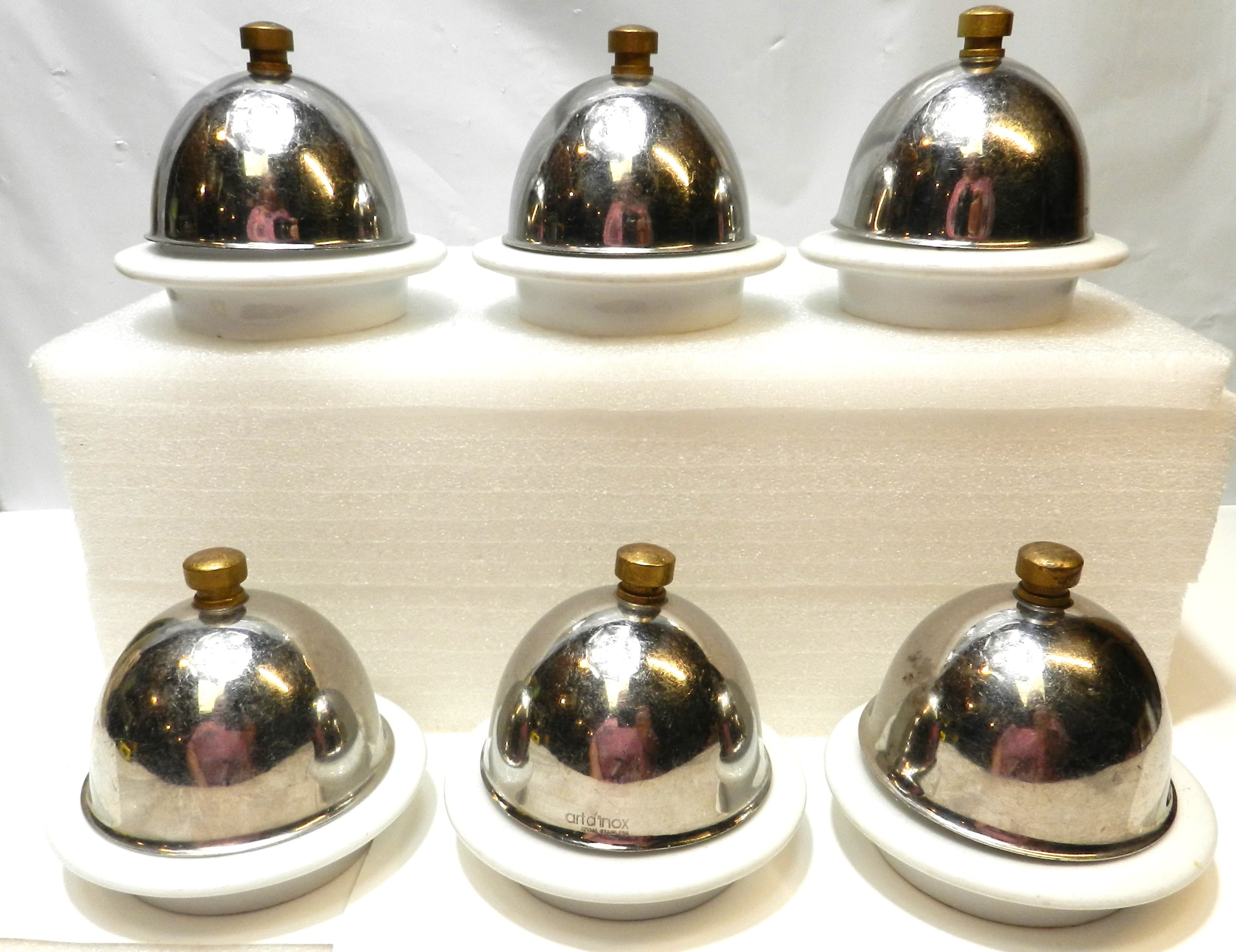 6 VTG Artdinox Vertex Stainless & Porcelain Covered Individual Butter Dishes O64