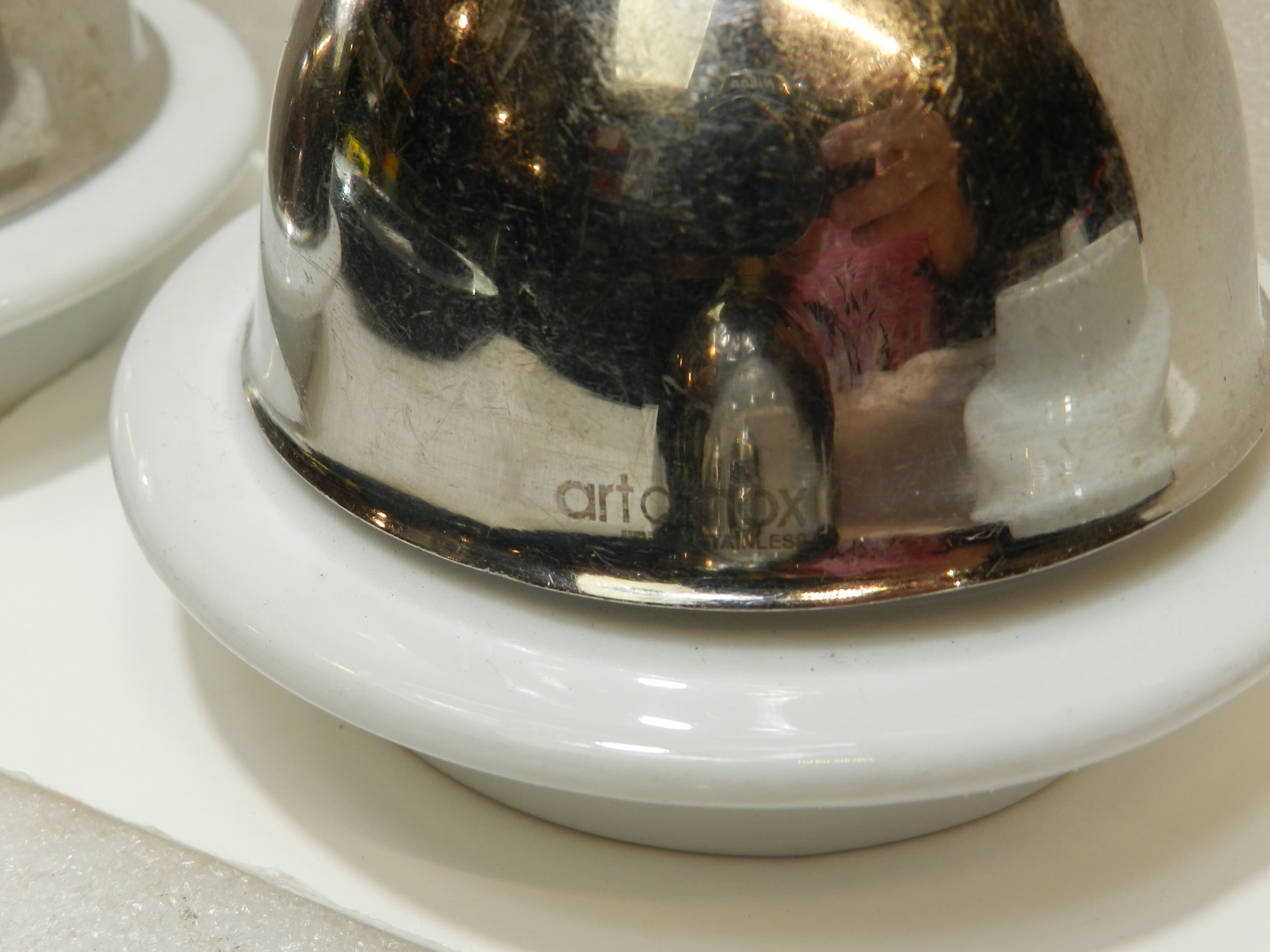 6 VTG Artdinox Vertex Stainless & Porcelain Covered Individual Butter Dishes O64 - Thumbnail 7