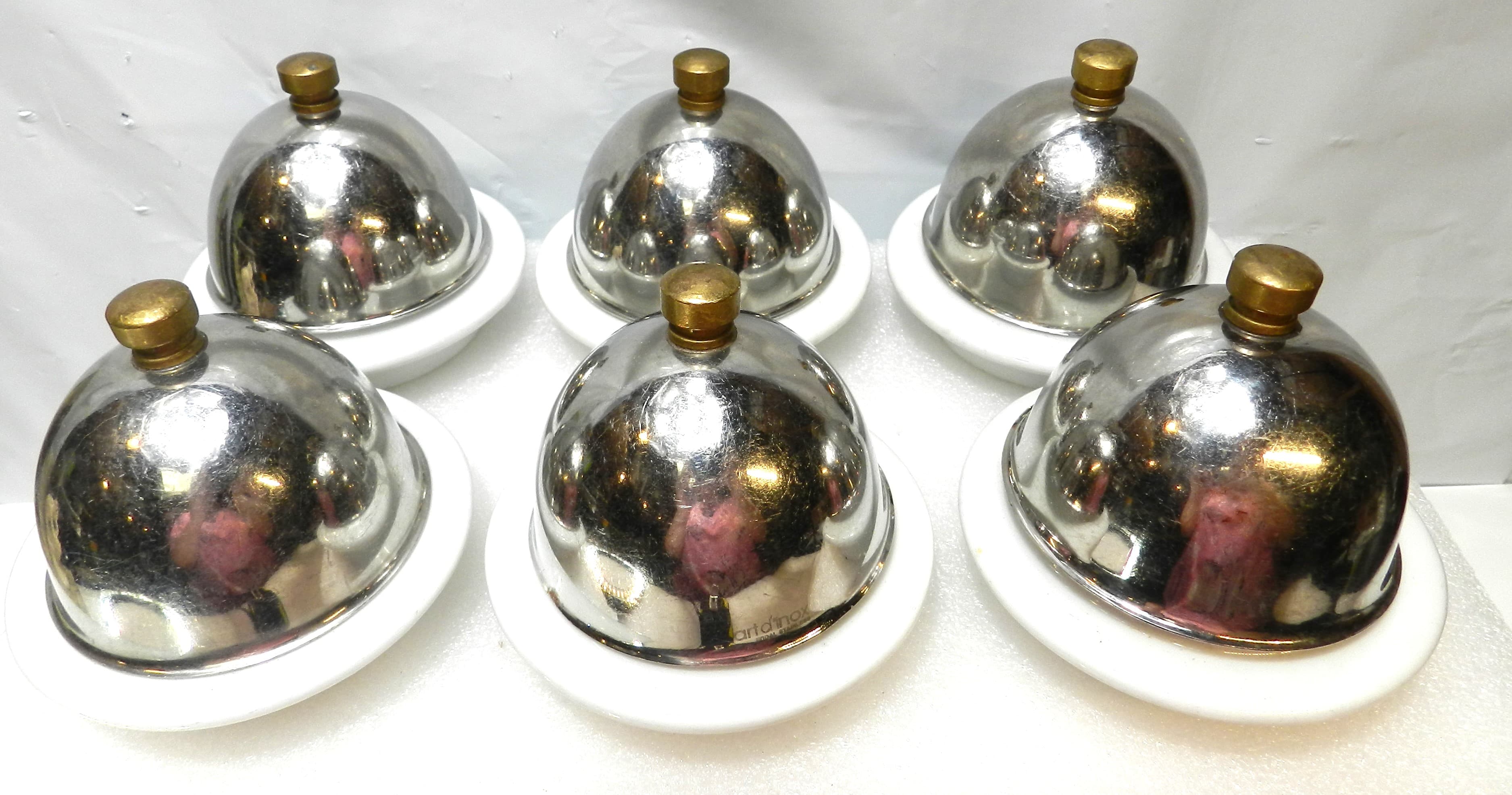 6 VTG Artdinox Vertex Stainless & Porcelain Covered Individual Butter Dishes O64 - Thumbnail 2