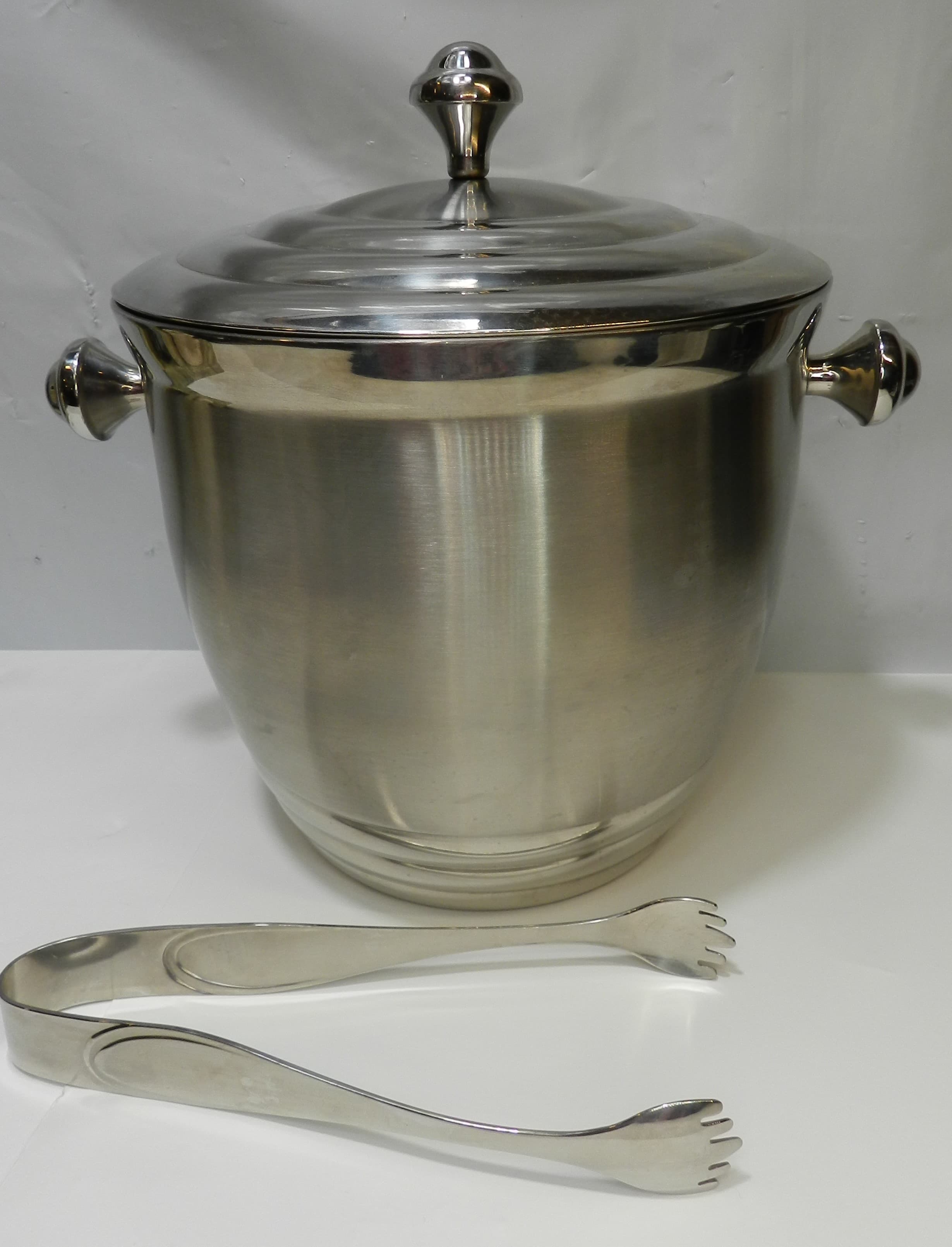 Lenox Tuscany Classic Stainless Steel Ice Bucket 9" Tall Lidded with Tongs O68JJ