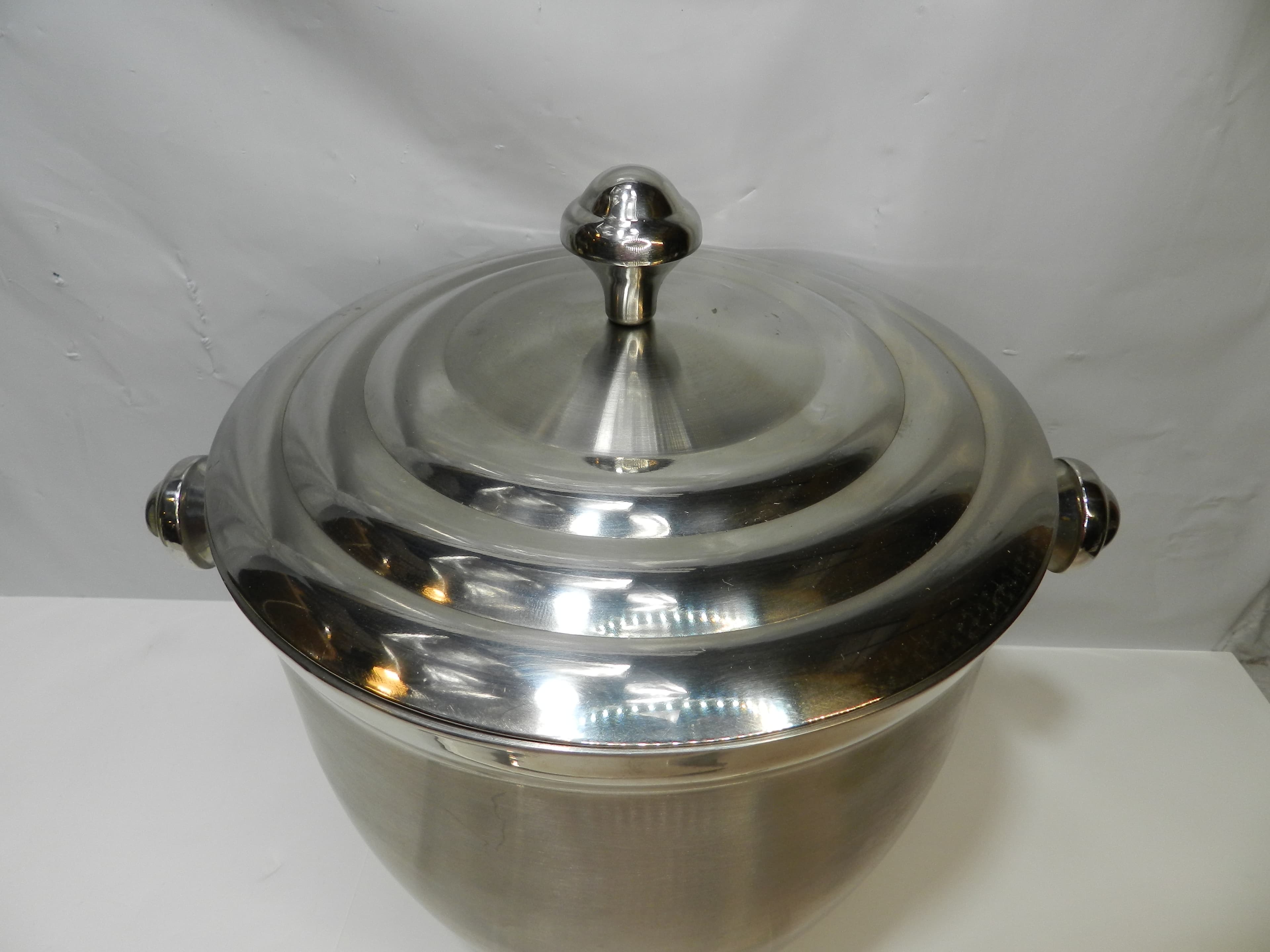 Lenox Tuscany Classic Stainless Steel Ice Bucket 9" Tall Lidded with Tongs O68JJ - Thumbnail 2