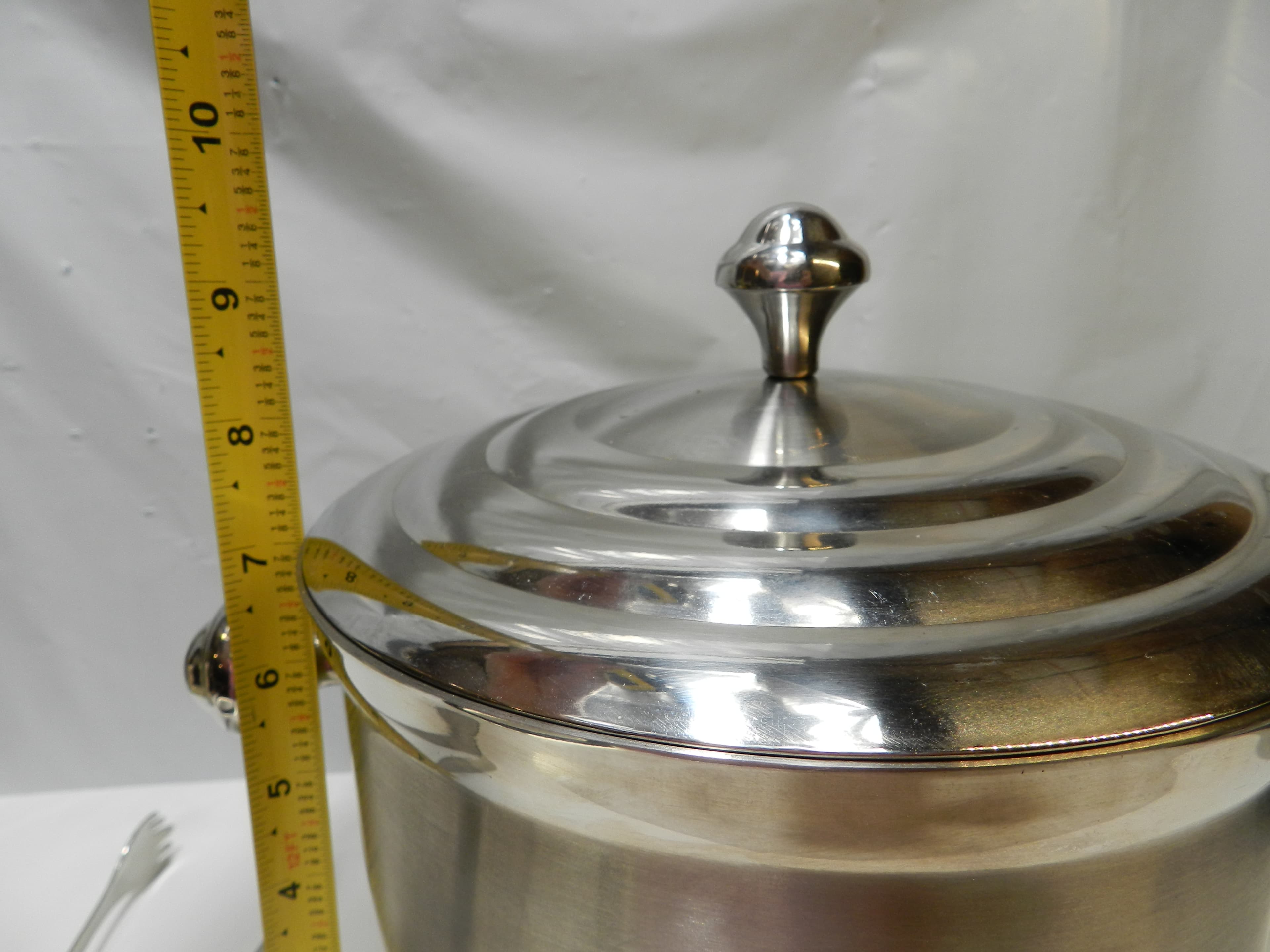 Lenox Tuscany Classic Stainless Steel Ice Bucket 9" Tall Lidded with Tongs O68JJ - Thumbnail 8