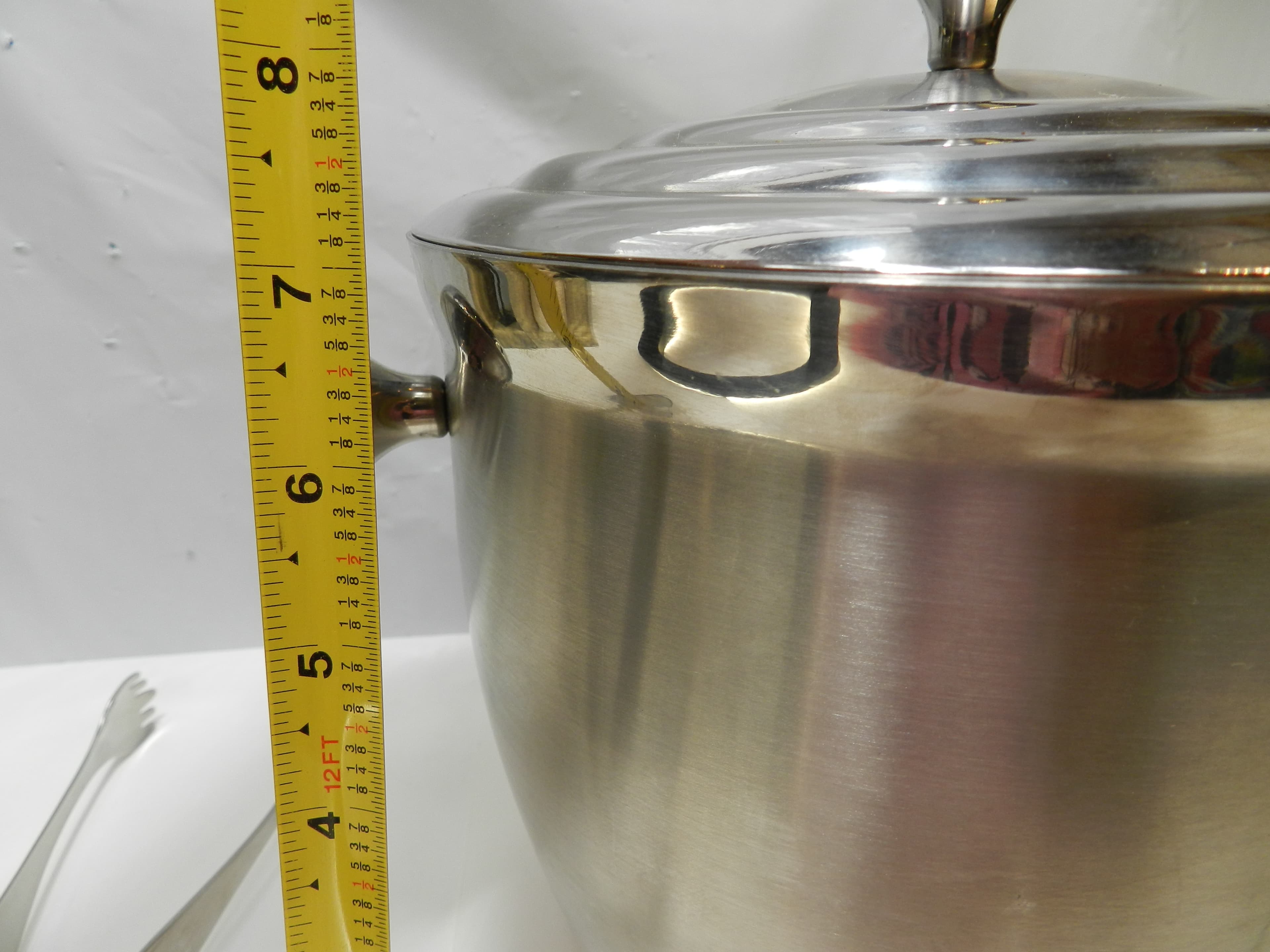 Lenox Tuscany Classic Stainless Steel Ice Bucket 9" Tall Lidded with Tongs O68JJ - Thumbnail 10