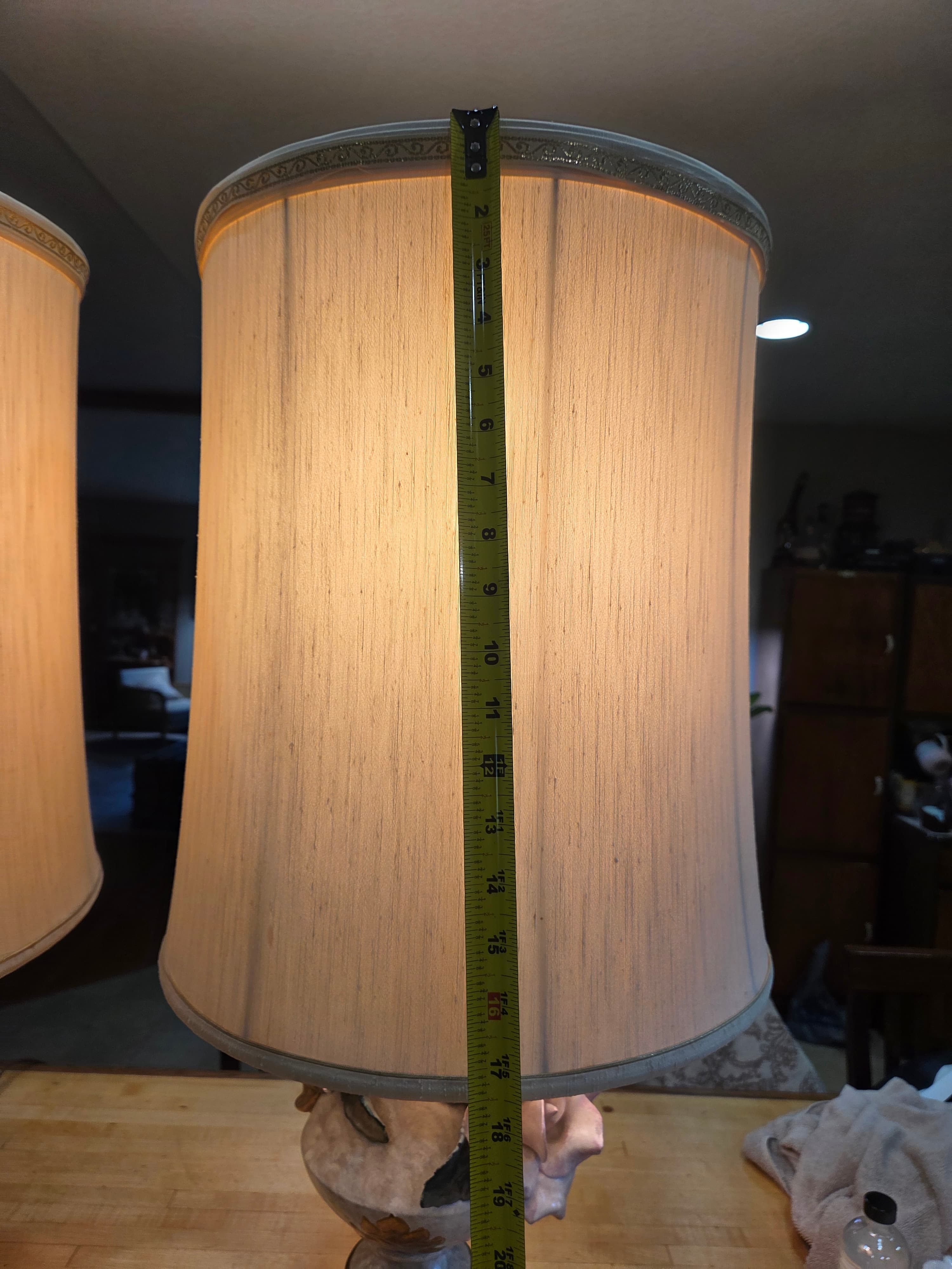 Vintage Capodimonte Style Porcelain Table Lamps 3D Pink Roses Gold Trim Pair - Thumbnail 17