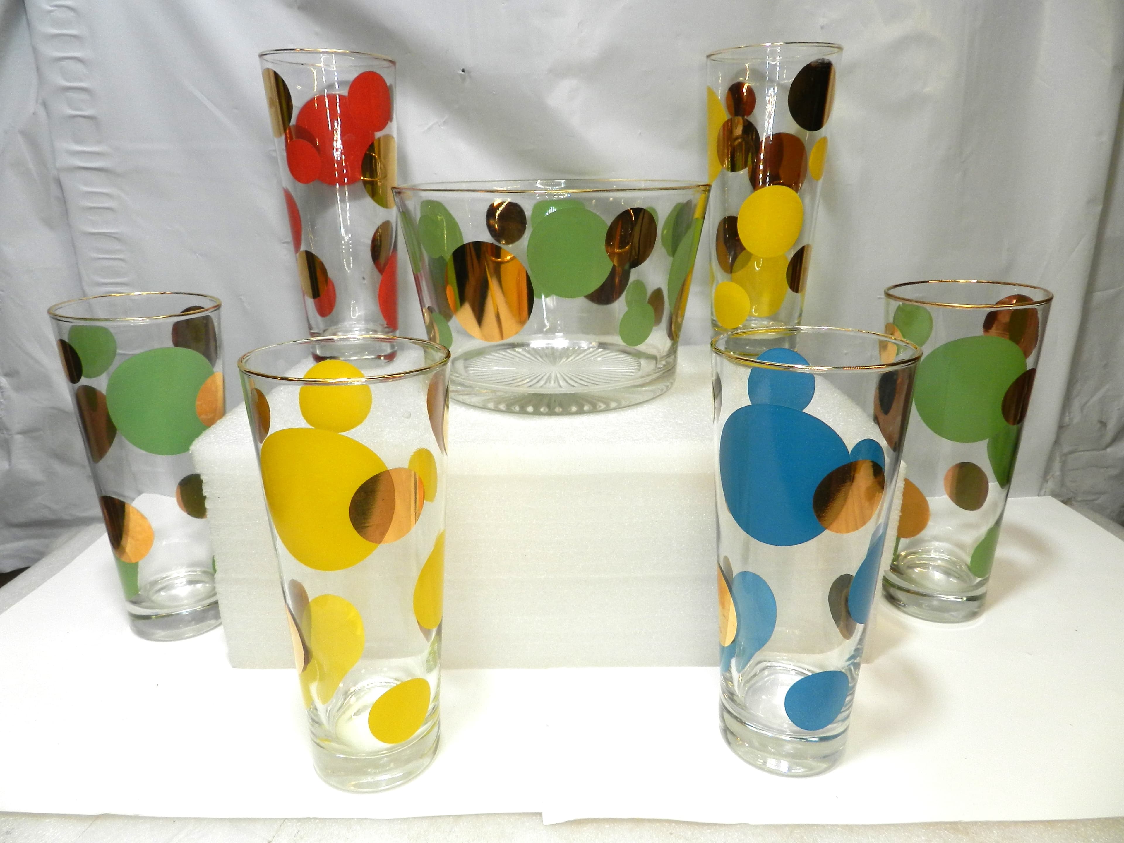 VTG MCM 6 Russell Wright Glasses & Ice Bucket Set Bartlett Collins Tumblers O69J