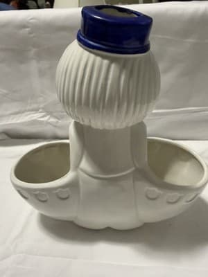 Vintage Girl Delft Blue Style Planter or Utensil Holder Hand Painted Ceramic - Thumbnail 2
