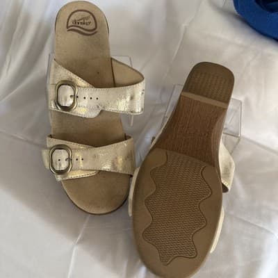 Women’s Dansko Wedge Sophie Buckle Gold Glitter Sandals Comfort Shoes, 41/8.5-9 - Thumbnail 2