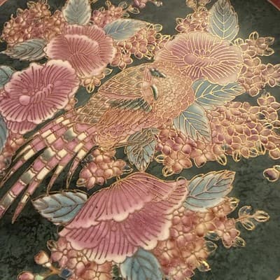 Chinese Famille Rose Raised Enamel Decorative Plate-10''-Green Pink Gold-Phoenix - Thumbnail 3