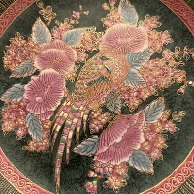 Chinese Famille Rose Raised Enamel Decorative Plate-10''-Green Pink Gold-Phoenix - Thumbnail 2