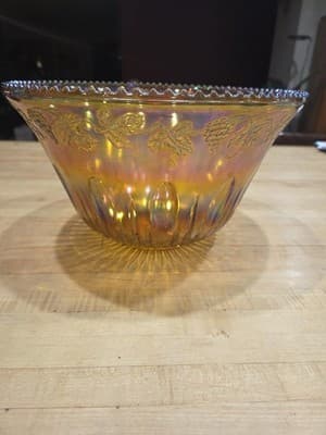 Vintage Indiana Glass Harvest Grape Marigold Carnival Punch Bowl Iridescent 12" - Thumbnail 2