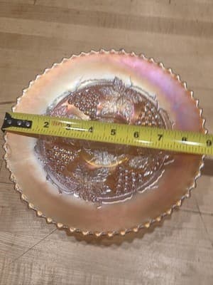 Antique Northwood Carnival Glass Grape Leaves 3 Spatula Footed Plate 9 Inch - Thumbnail 6