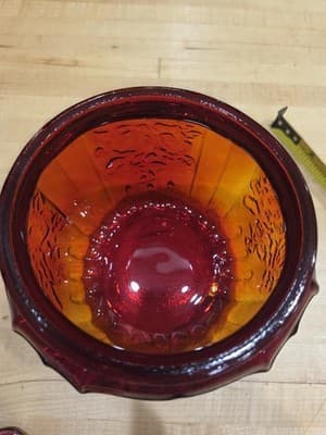 Vintage Amberina Ruby Red Glass Mayfair Open Rose Biscuit Jar Lid 7" UV Glow - Thumbnail 2