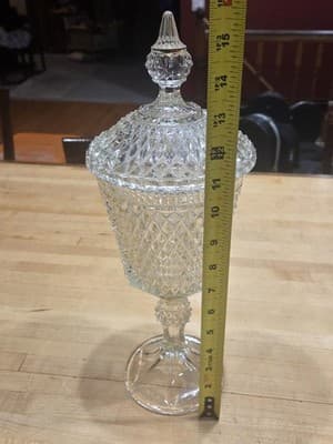 Vintage Indiana Glass Diamond Point Clear Apothecary Jar Tall Candy Dish 15.5 - Thumbnail 6