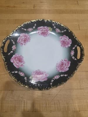 Antique K Steinmann Germany California Rose a la France Hand Handled Cake Plate