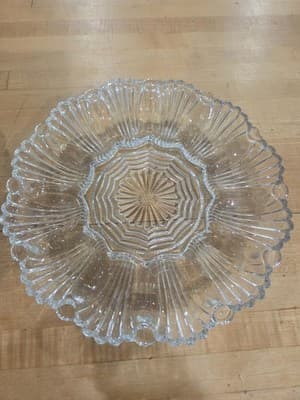 Vintage Anchor Hocking Clear Glass Round Deviled Egg Plate Scalloped 10 Inch