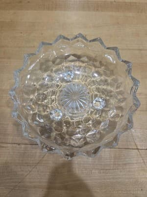 Vintage Fostoria American Clear Glass 3 Toed Bon Bon Candy Bowl Sawtooth 6.5