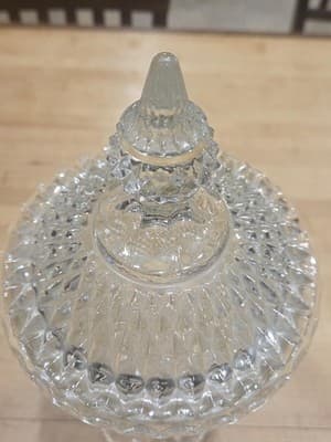 Vintage Indiana Glass Diamond Point Clear Apothecary Jar Tall Candy Dish 15.5 - Thumbnail 2